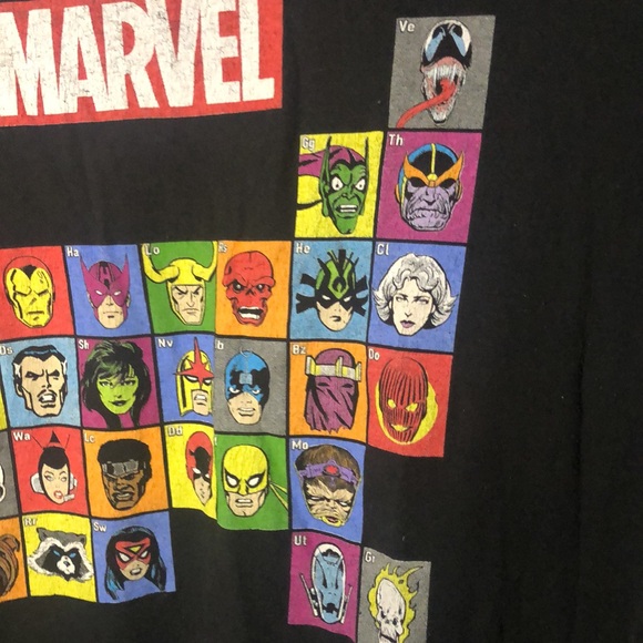 MARVEL black men’s tee shirt. Periodic table of super heroes. Size 3 XL. - Picture 6 of 7
